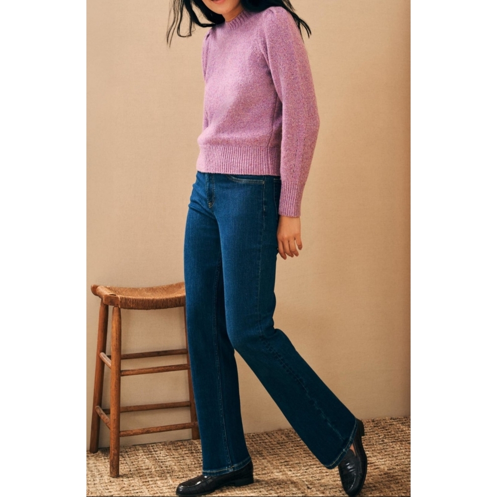 Faherty | Boone Puff Sleeve Wool Blend Sweater Lavender Frost Size Small